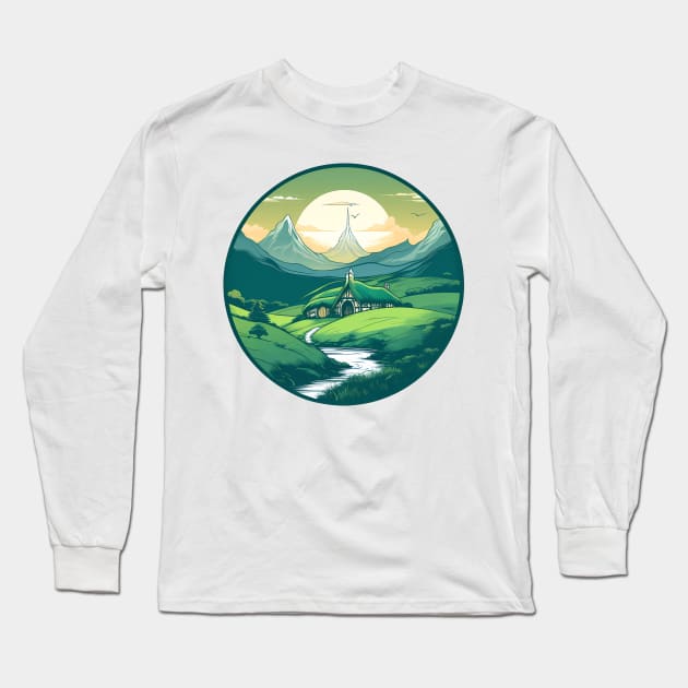 A Hobbit Shire landscape Long Sleeve T-Shirt by The Dark Matter Art